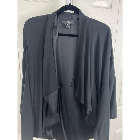 Citron Santa Monica Cardigan Medium Black Art to Wear Silk Blend Open - Picture 4 of 6